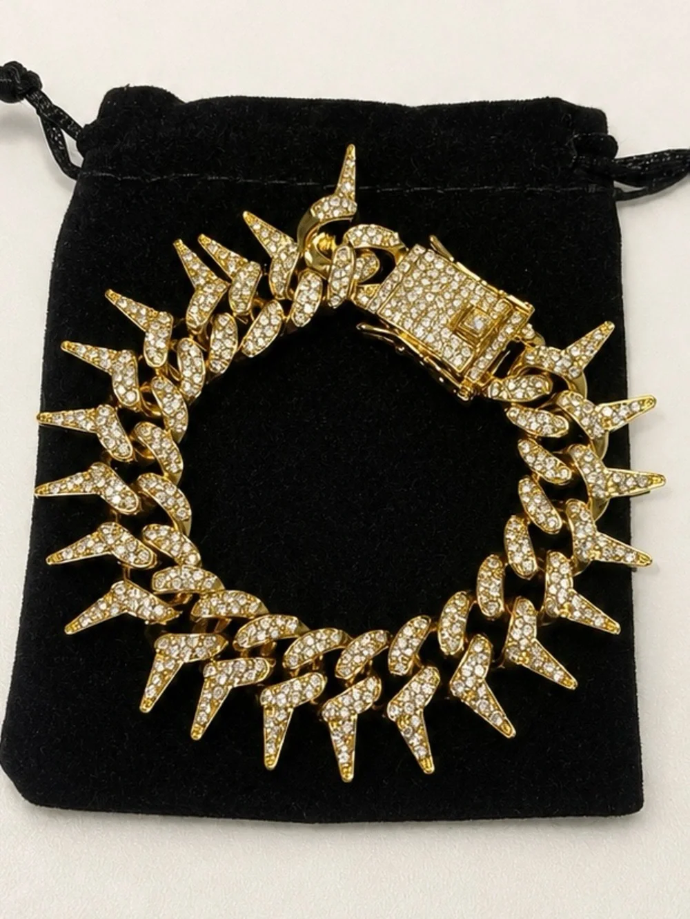 Gold Pavé Spike Cuban Link Bracelet - Women Jewelry